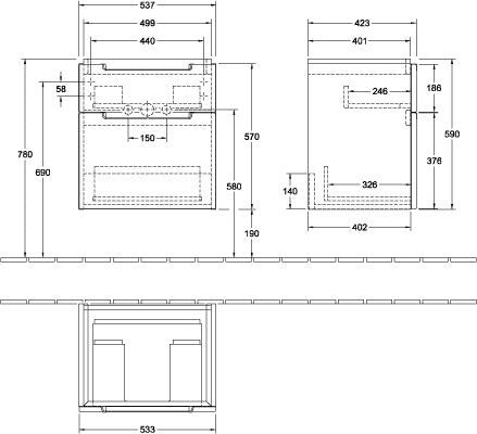 Villeroy & Boch Waschtischunterschrank Subway 2.0, 537 mm, Santana Oak, mit Auszug & Accessory Box