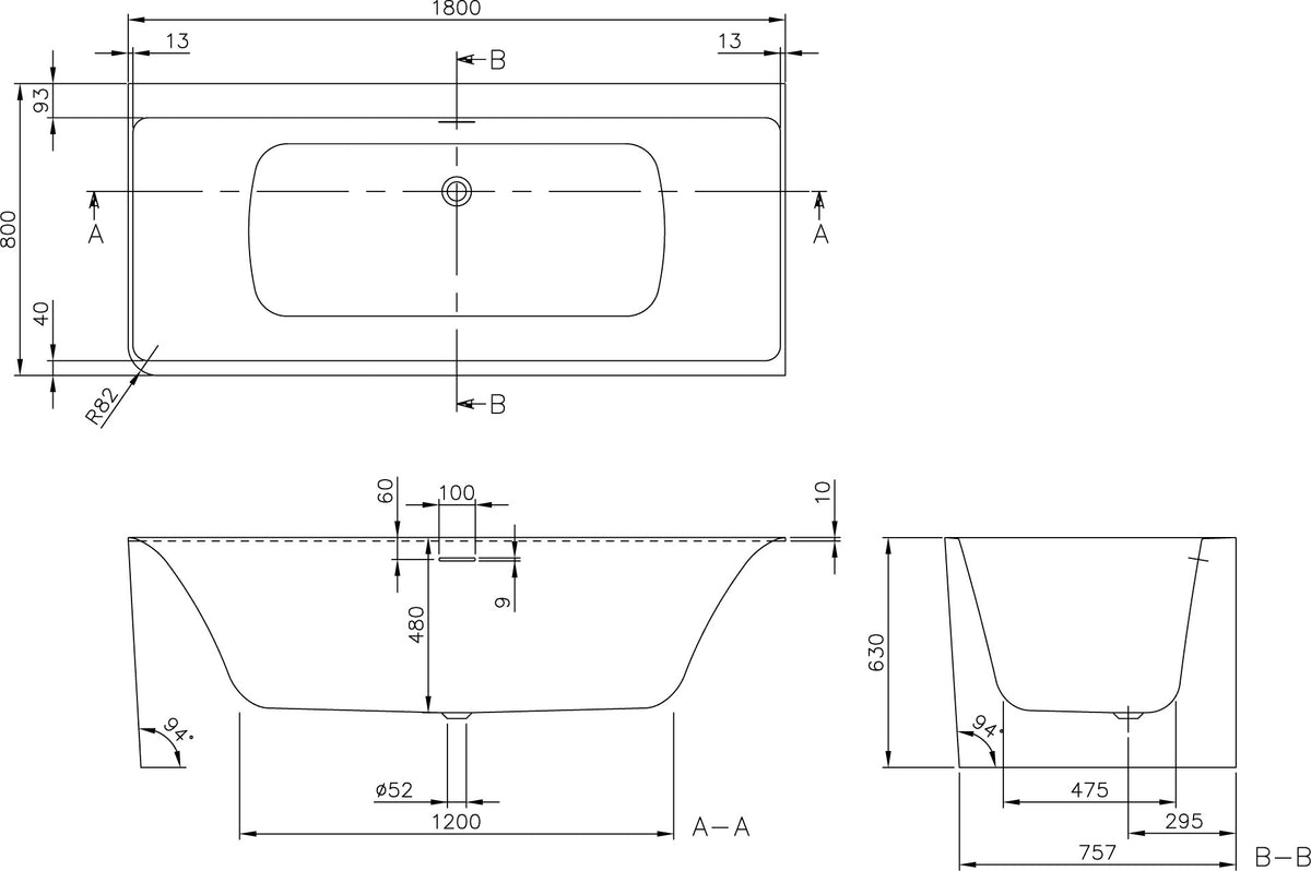 Villeroy & Boch Subway 3.0 Vorwand-Badewanne 1800x800mm Stone White – Quaryl, rechte Ausführung