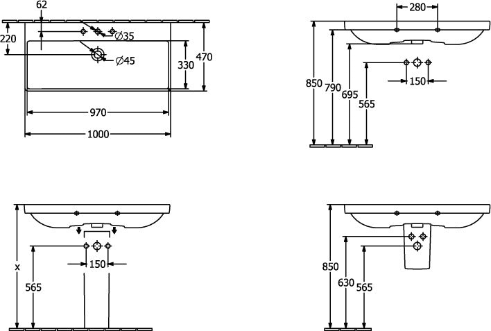Villeroy & Boch Schrankwaschtisch Avento 4156A5 1000 x 470 mm Rechteck Weiß Alpin