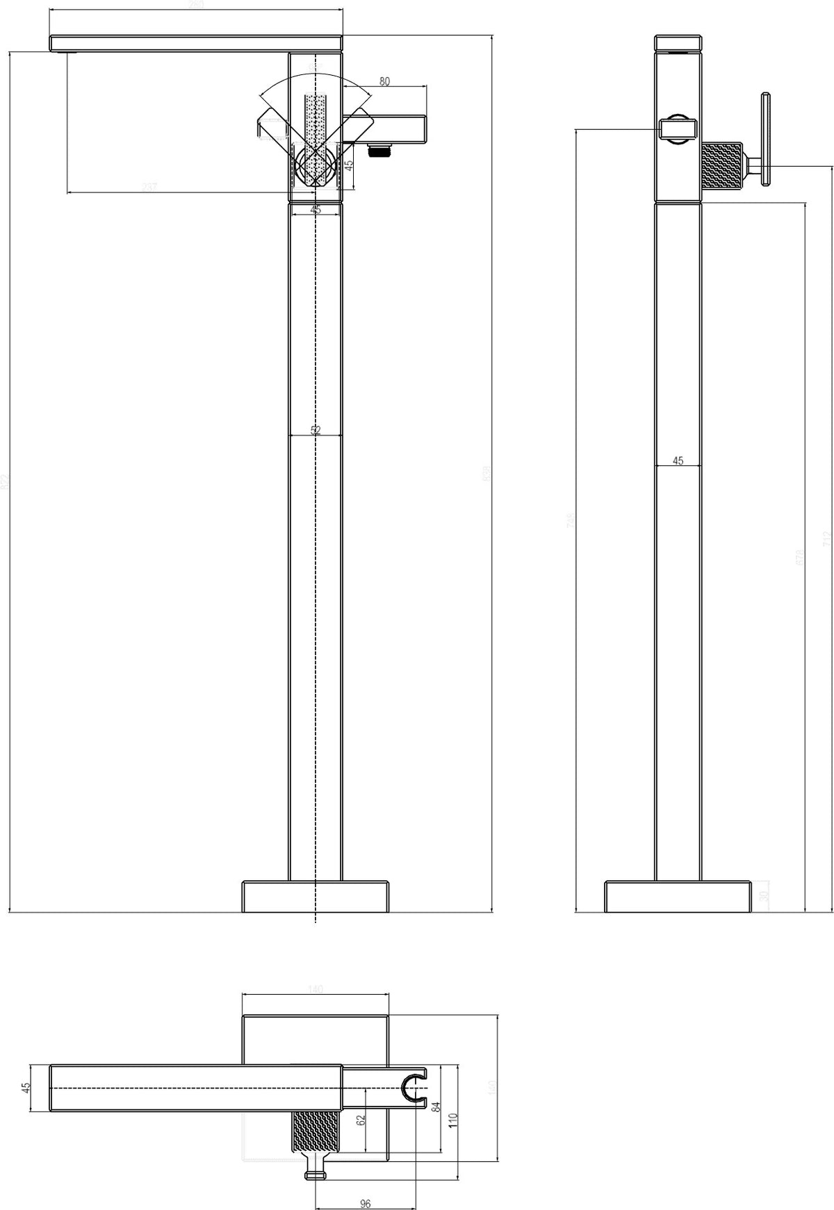 Villeroy & Boch Mettlach Einhebel-Badewannenarmatur TVT12600 – Eckig, Chrom, Standmontage