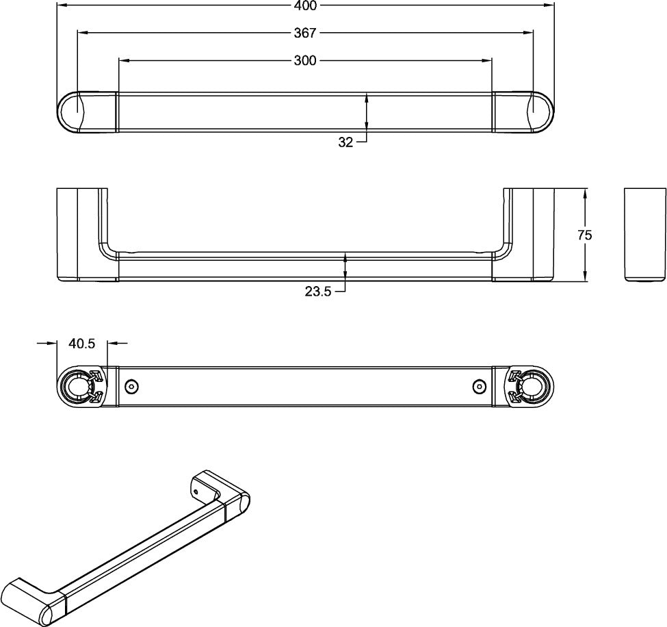 Villeroy & Boch ViCare Wandhaltegriff 921708 verchromt – Barrierefreies Zubehör 165x306x33 mm