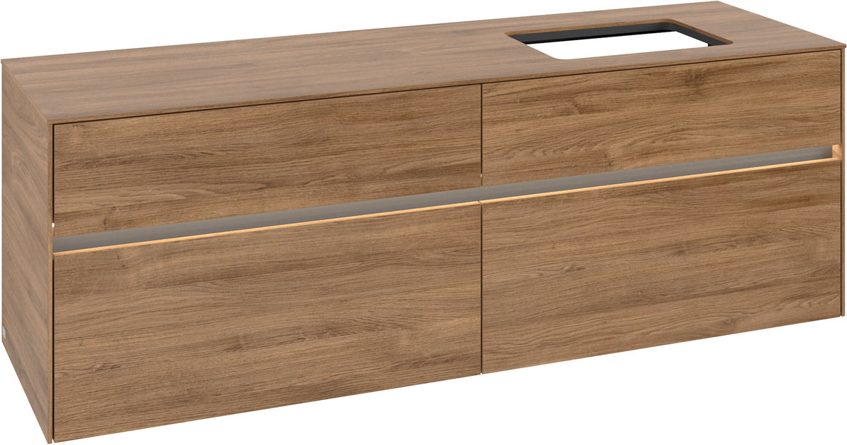 Villeroy & Boch Waschtischunterschrank Collaro C122 B0 1600 mm Kansas Oak mit Beleuchtung und 4 Auszügen