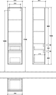 Villeroy & Boch Legato Hochschrank 400 mm Glossy White, 1 Tür, 1 Auszug, 1 Schublade, wandhängend