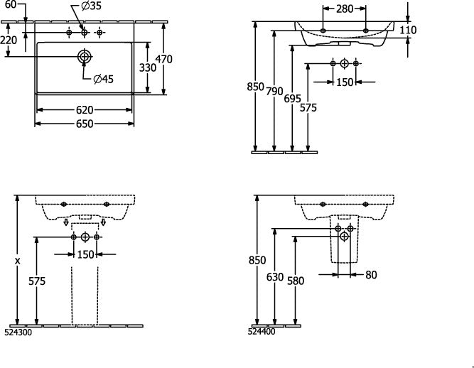 Villeroy & Boch Subway 2.0 Halbsäule Weiß Alpin 524400 – Sanitärkeramik, 315 x 200 x 290 mm