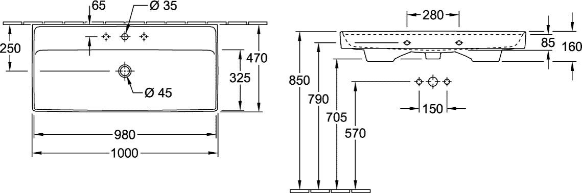 Villeroy & Boch Schrankwaschtisch Collaro 4A33A2 1000x470mm Rechteck Weiß Alpin