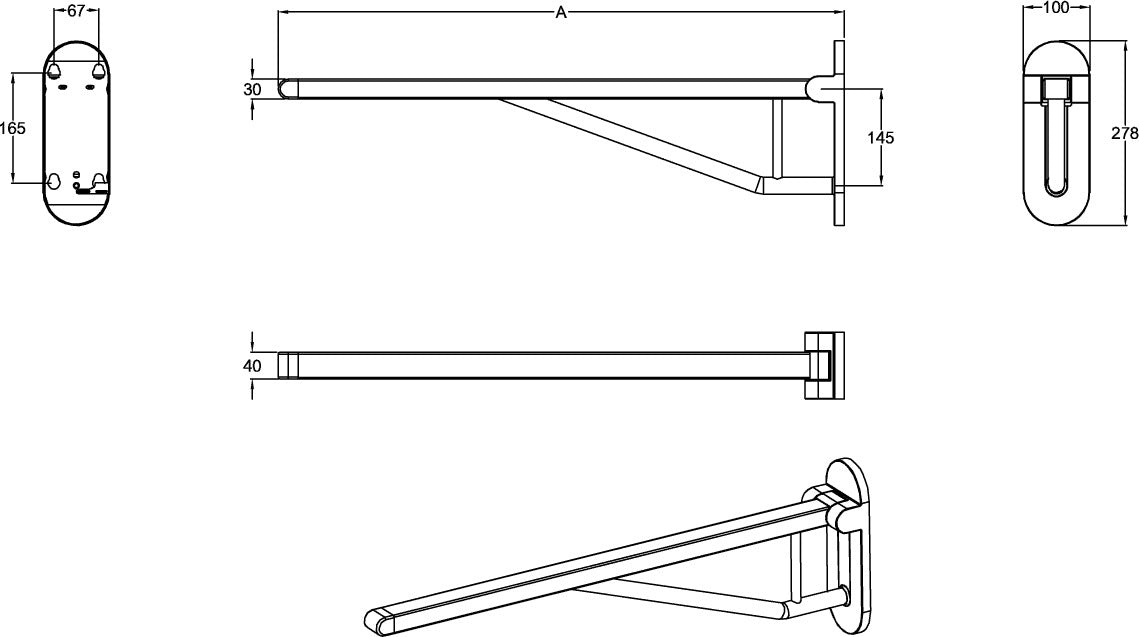 Villeroy & Boch ViCare Klappgriff 921742 – Verchromter Wandstützgriff, 750 mm, 130 kg belastbar