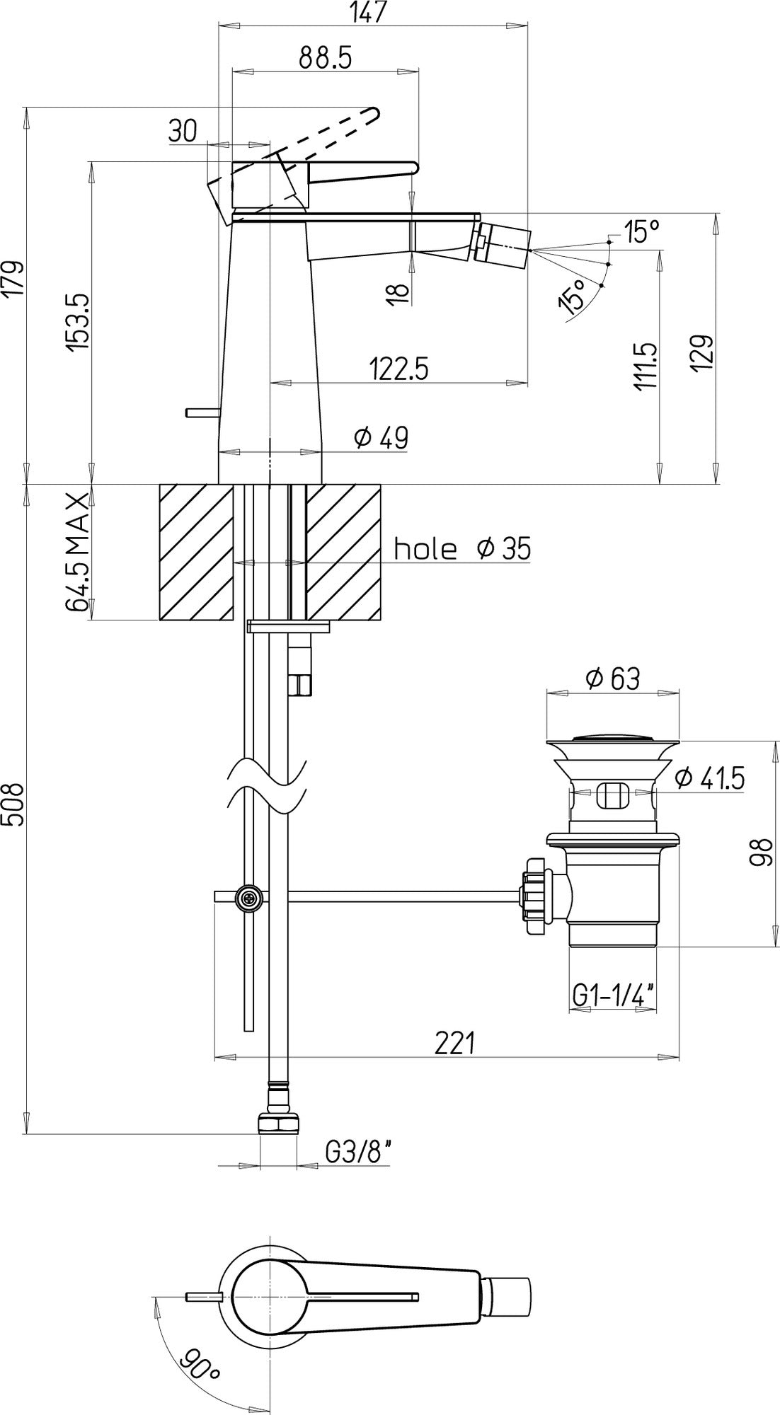 Villeroy & Boch Conum Einhebel-Bidetarmatur TVB127001000 – Chrom, Messing, mit Ablaufgarnitur