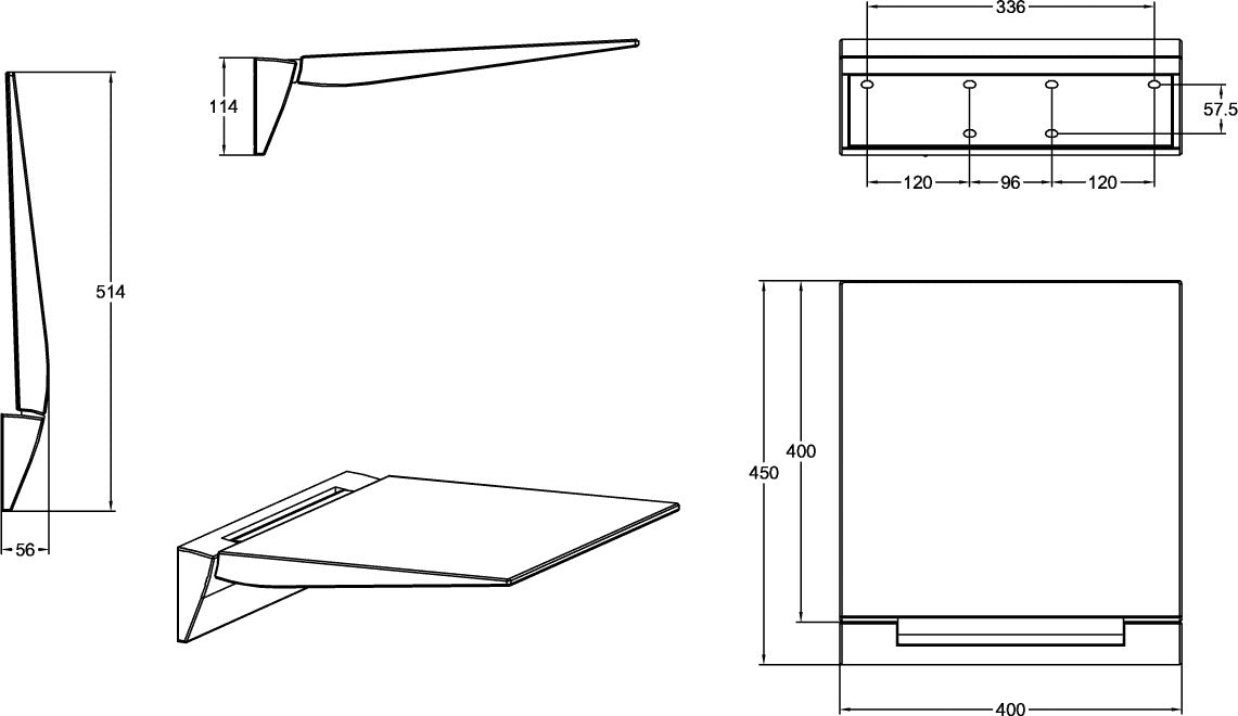 Villeroy & Boch ViCare Duschklappsitz 921740 – Weiß, Aluminium, 160 kg, 400x355 mm