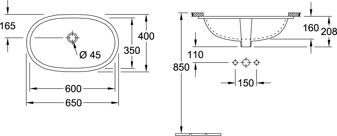 Villeroy & Boch O.novo Unterbauwaschbecken 650 mm Oval Weiß Alpin – Sanitärkeramik mit Überlauf