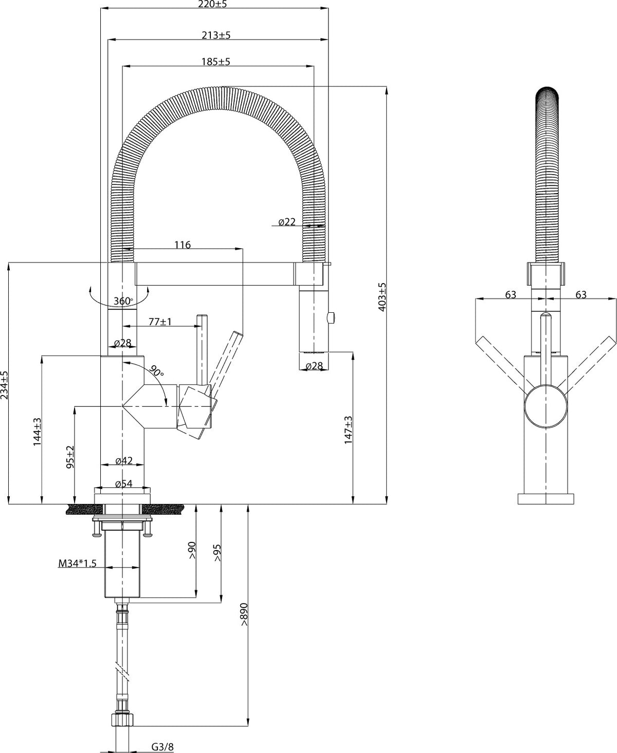 Villeroy & Boch Steel Expert Compact Window Küchenarmatur Matt Black – Vorfenster‑Einhand‑Spültischbatterie