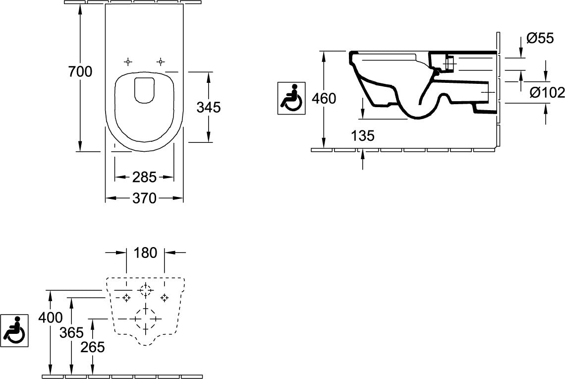 Villeroy & Boch ViCare Wand-WC Set 370x700mm spülrandlos Weiß Alpin