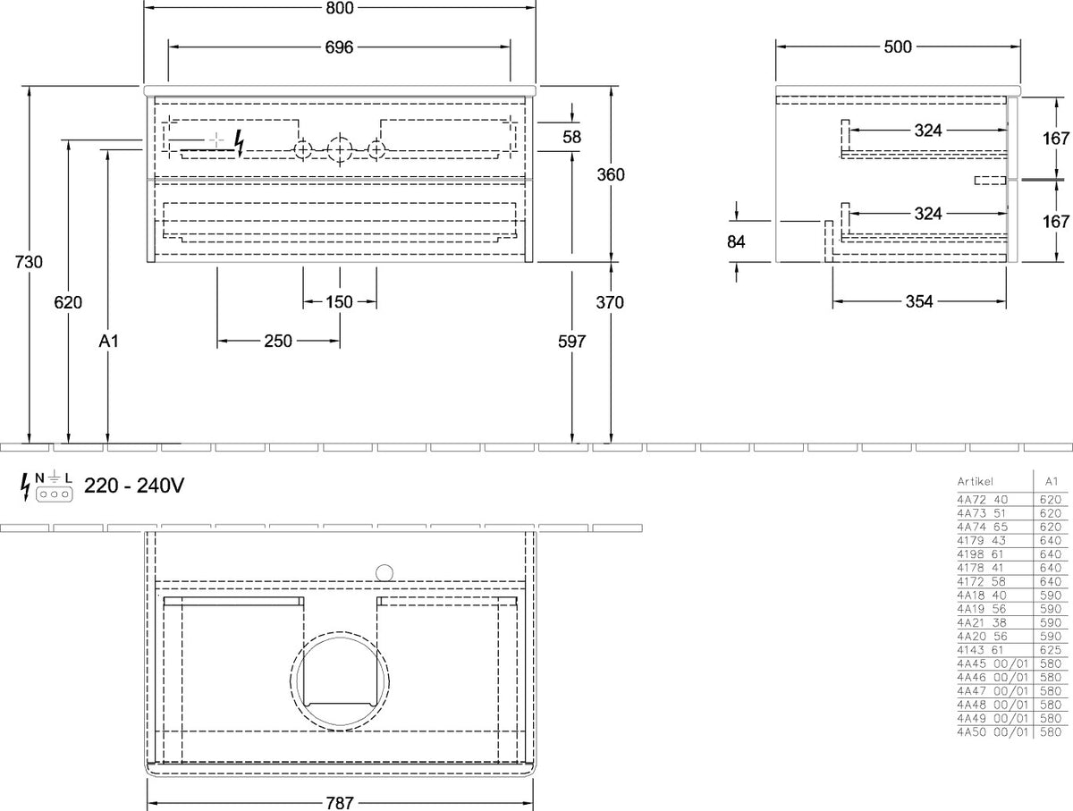 Villeroy & Boch Waschbeckenunterschrank Antao 800x360x500 mm Anthracite Matt Lacquer mit Auszugsbeleuchtung