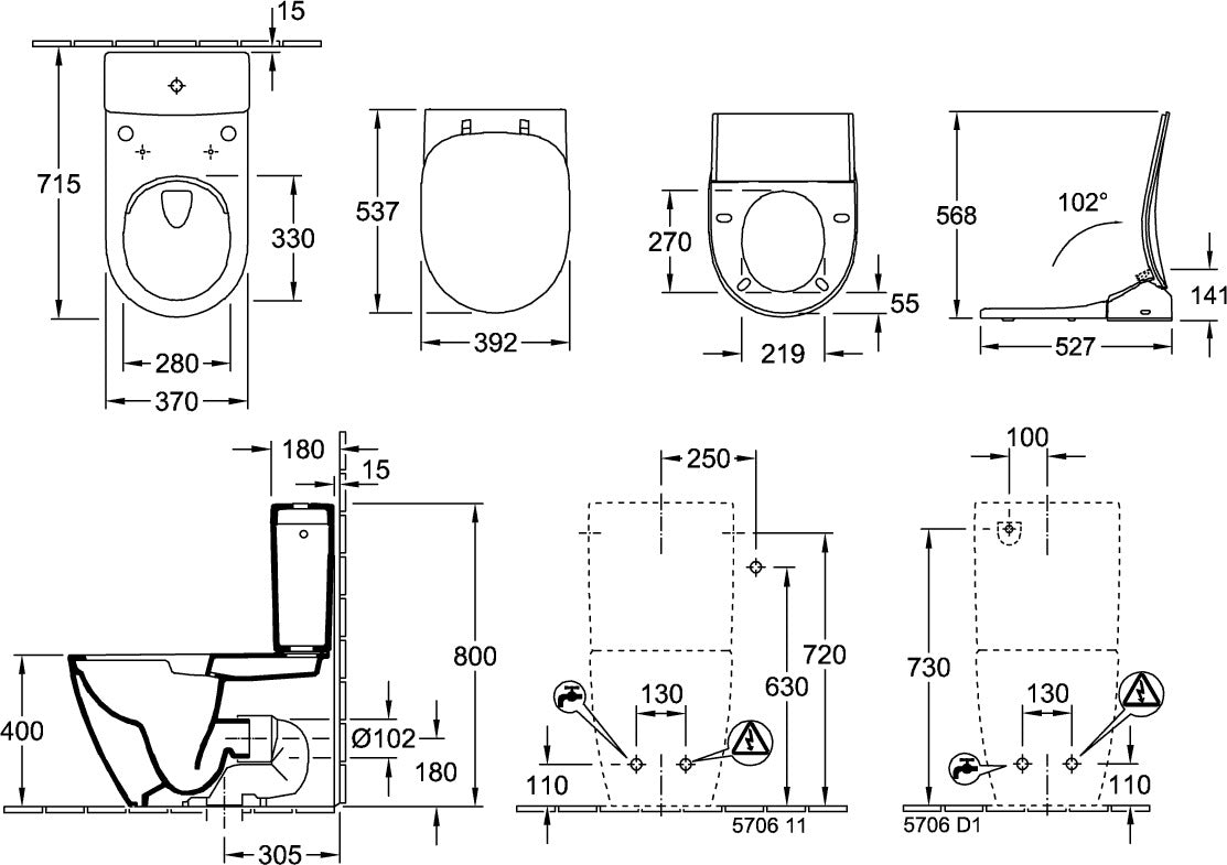 Villeroy & Boch Subway 2.0 Spülkasten Weiß Alpin 570611 – Sanitärkeramik mit Zulauf seitlich oder hinten