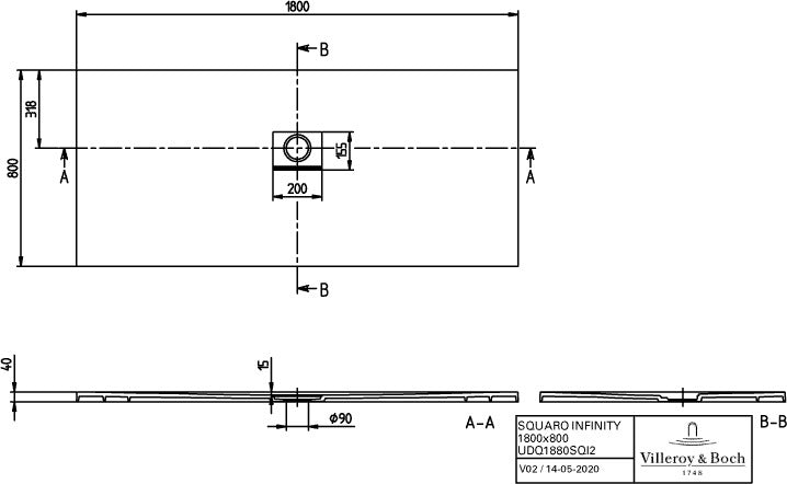 Villeroy & Boch Duschwanne SQUARO INFINITY Rechteck 1800x1000x40 mm Quaryl crème