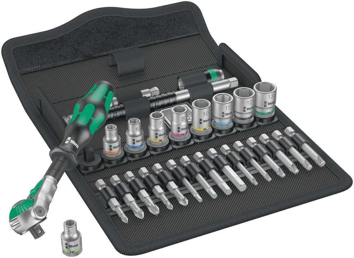 WERA Steckschlüsselsatz 8100 SA 6, 28-teilig, 1/4 Zoll, SW 5-13 mm, 72 Zähne