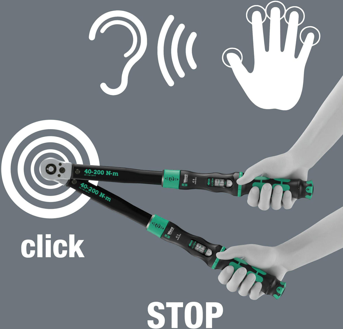 WERA Drehmomentschlüssel Click-Torque Lock A 5 R/L 1/4 Zoll 2,5-25 Nm mit Lock-Funktion