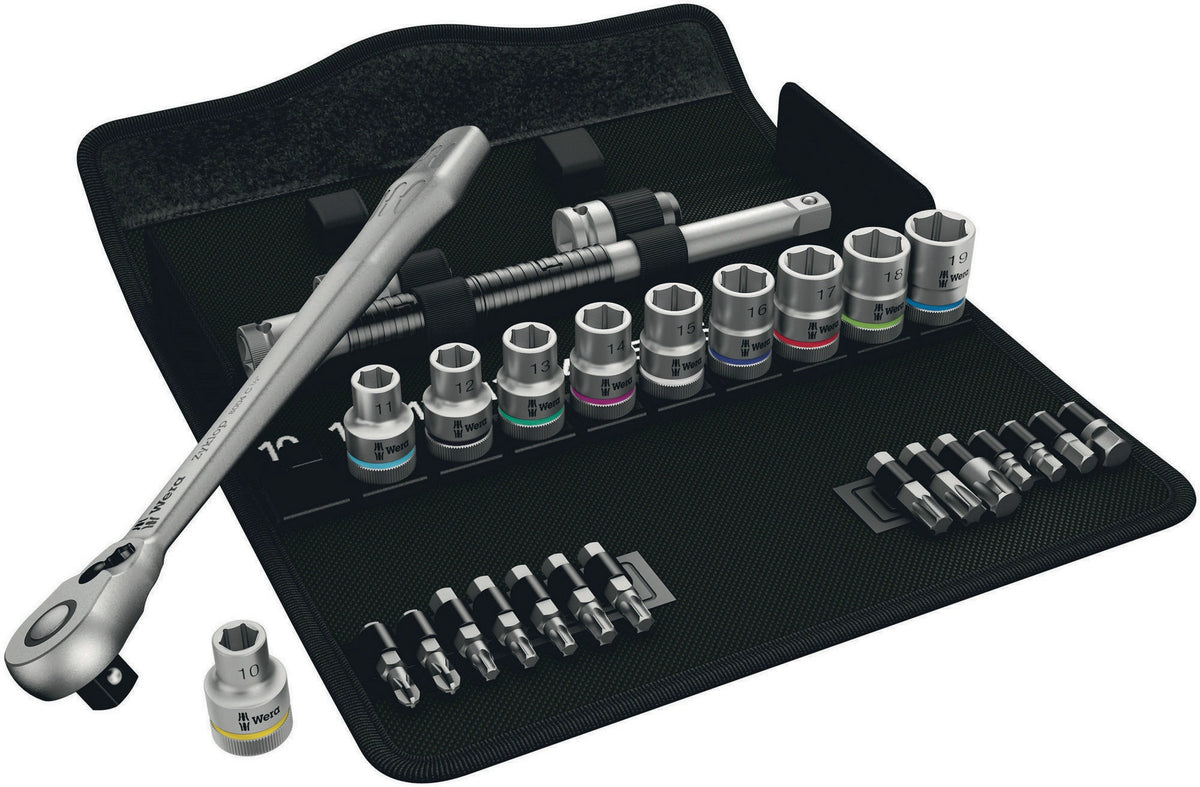 WERA Steckschlüsselsatz Zyklop Metal 28-tlg. 1/2 Zoll SW 10-19 mm mit 76 Zähnen