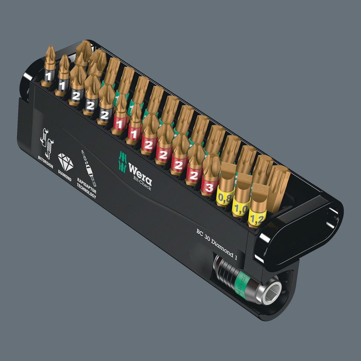 WERA Bitsortiment Bit-Check Diamond 1 12-tlg. PH/PZD/TX mit Rapidaptor Bithalter