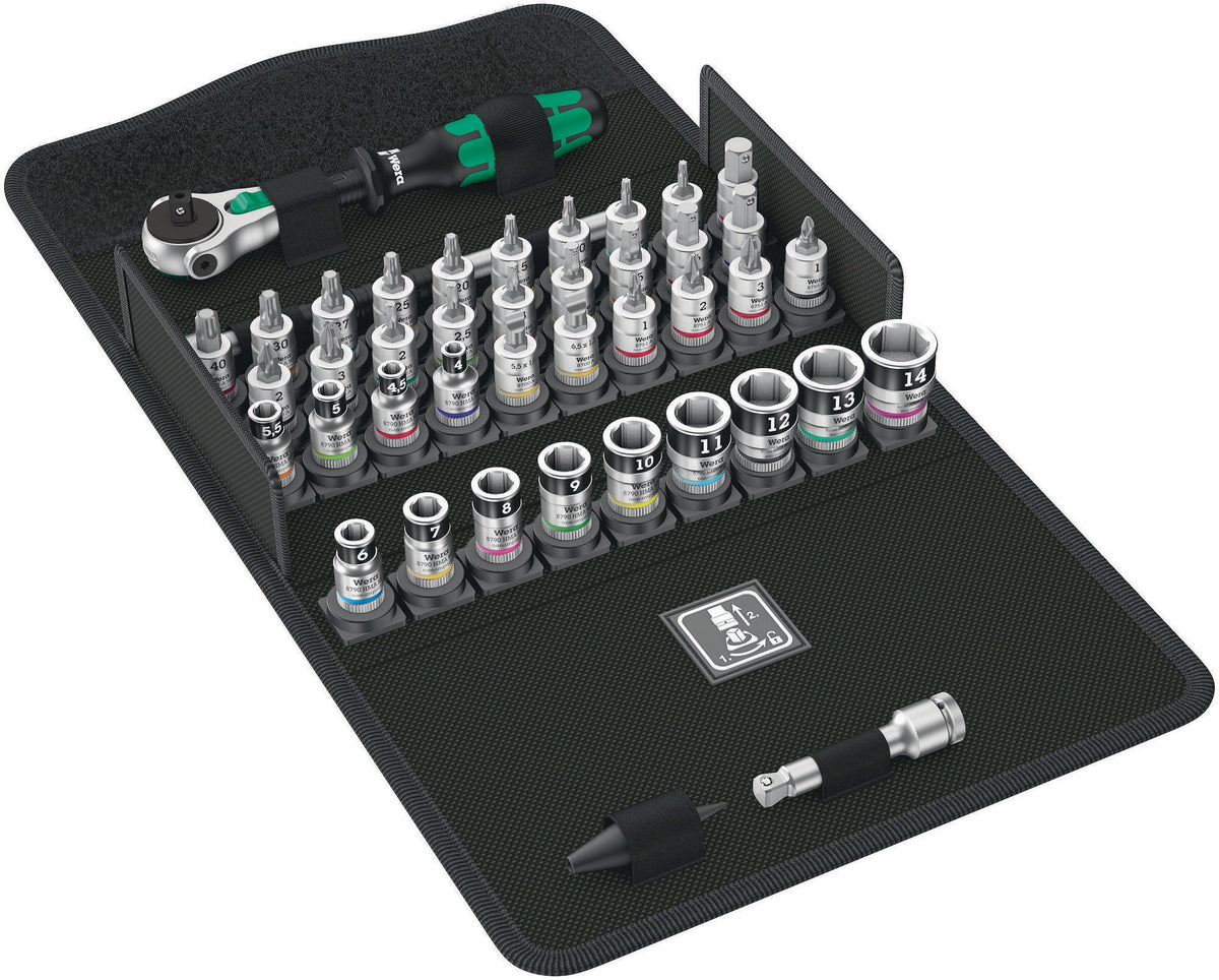 WERA Steckschlüsselsatz 8100 SA 6, 28-teilig, 1/4 Zoll, SW 5-13 mm, 72 Zähne