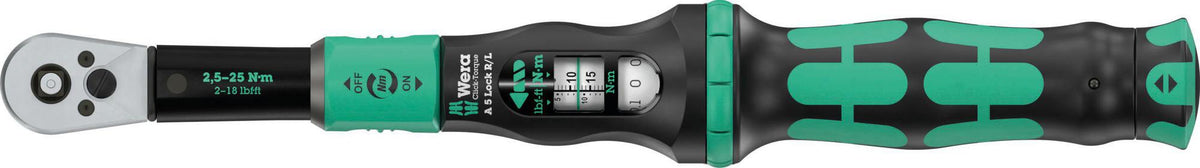 WERA Drehmomentschlüssel Click-Torque Lock A 5 R/L 1/4 Zoll 2,5-25 Nm mit Lock-Funktion