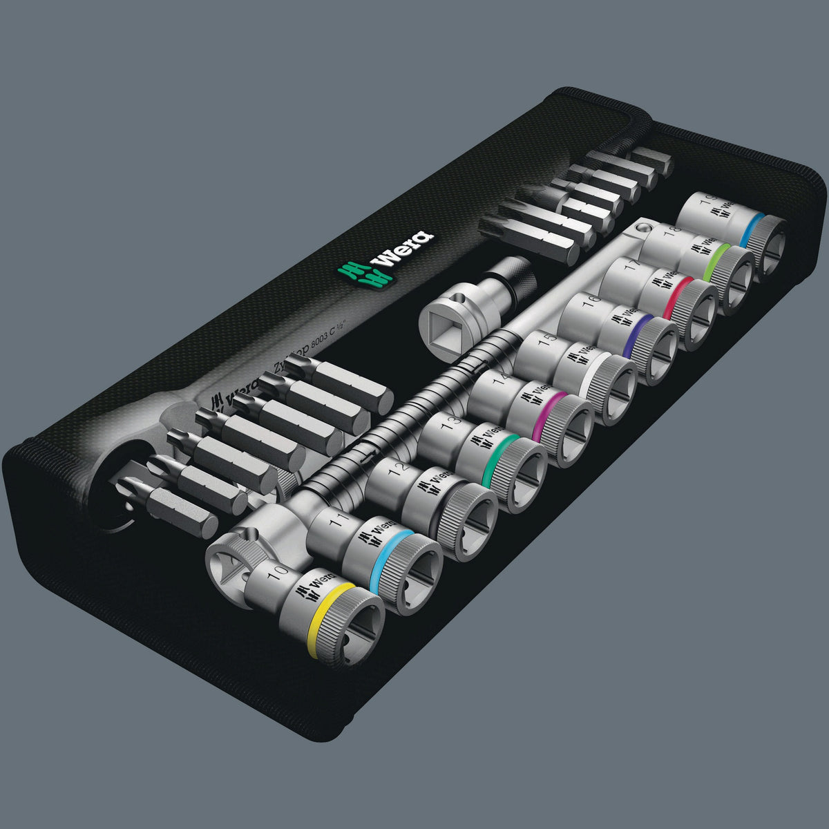 WERA Steckschlüsselsatz Zyklop Metal 28-tlg. 1/2 Zoll SW 10-19 mm mit 76 Zähnen