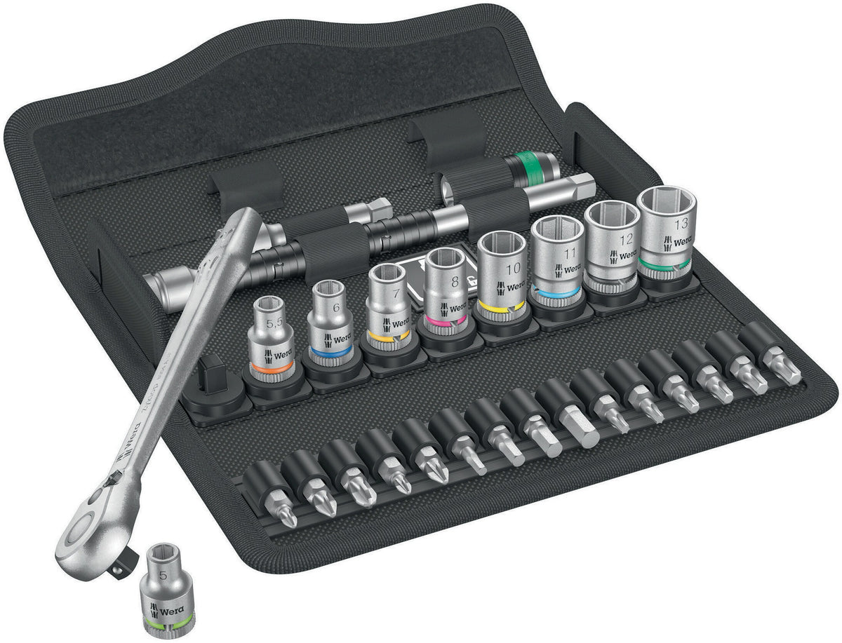 WERA Steckschlüsselsatz 8100 SA 7 Zyklop 28-tlg. 1/4 Zoll SW 5-13 mm mit 76-Zahn-Knarre