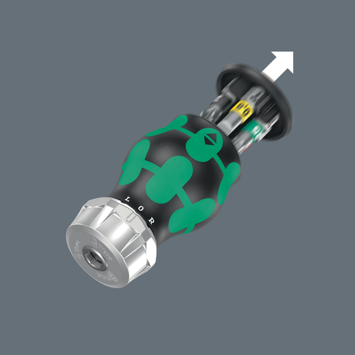 WERA Magazinbithalter KK Stubby mit 6 BiTorsion Bits, Ratschenfunktion und Bit-Magazin