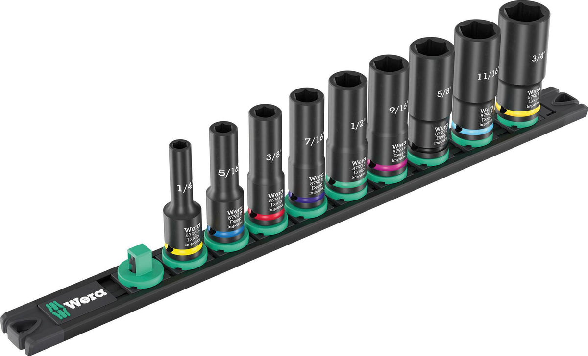 WERA Steckschlüsselsatz 9660 10-teilig, 3/8" Antrieb, Impaktor Deep, schlagschrauberfest, Magnetleiste