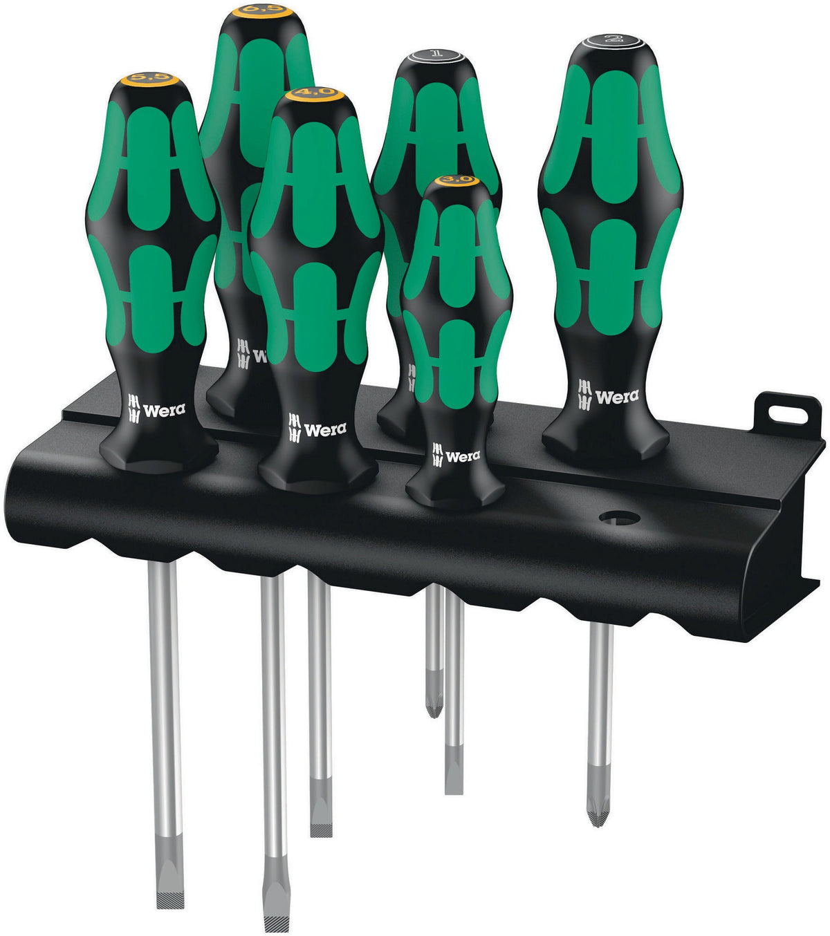 WERA Schraubendrehersatz 334/6 6-teilig Schlitz/PH mit 2K-Griff und Wandhalter