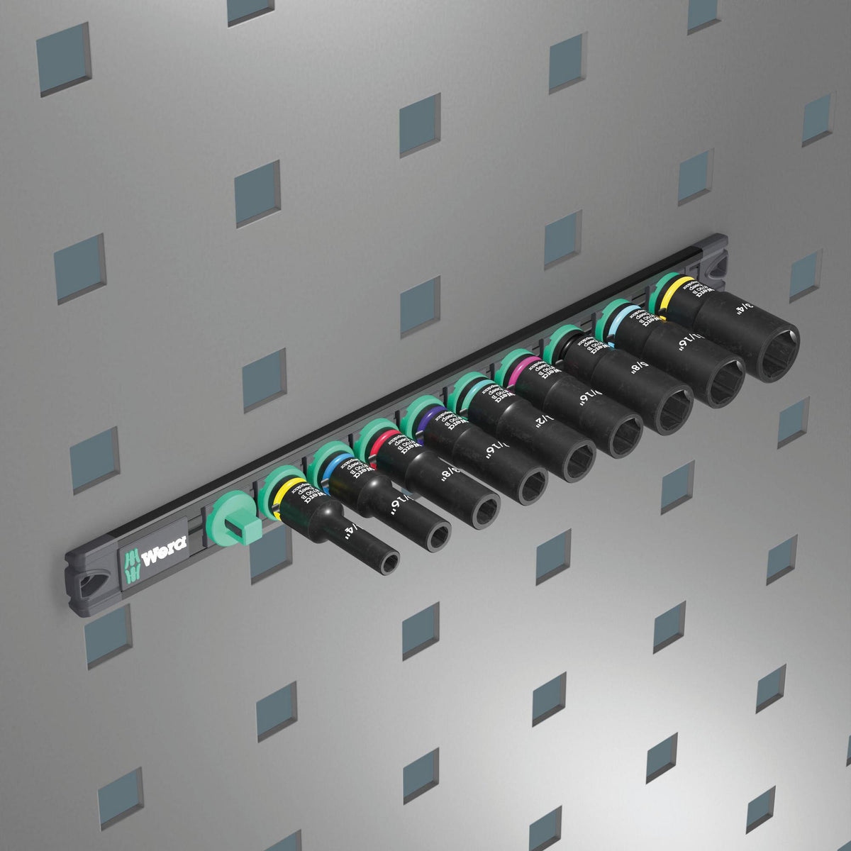WERA Steckschlüsselsatz 9660 10-teilig, 3/8" Antrieb, Impaktor Deep, schlagschrauberfest, Magnetleiste
