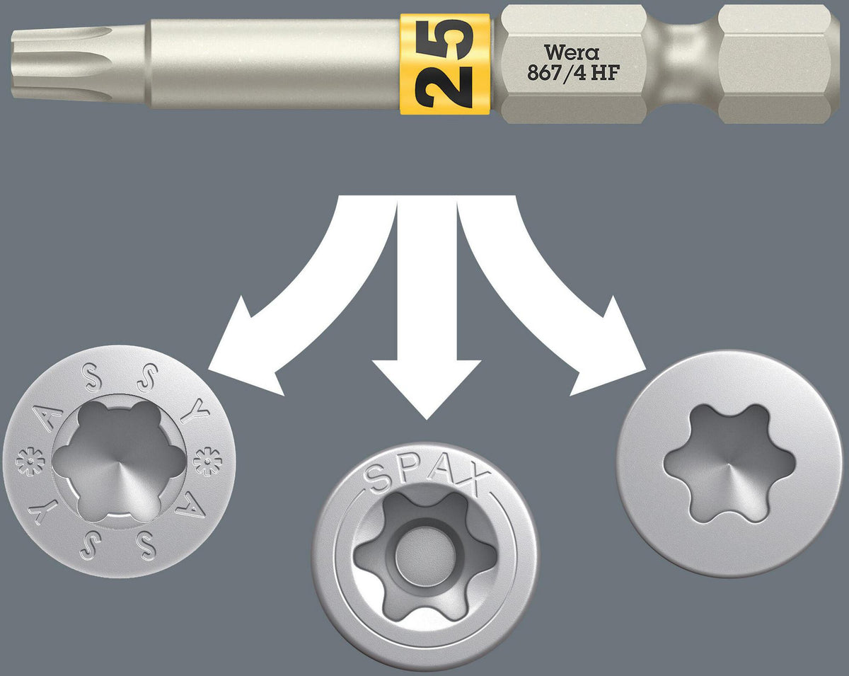 WERA Bit 867 TORX® HF 1/4 Zoll TX 10, 25 mm, mit Farbleitsystem, 10er-Pack