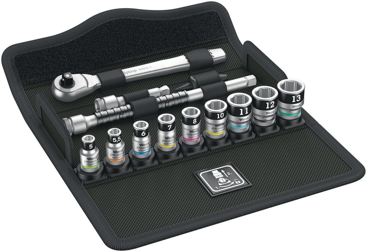 WERA Steckschlüsselsatz 8100 SA 7 Zyklop 28-tlg. 1/4 Zoll SW 5-13 mm mit 76-Zahn-Knarre