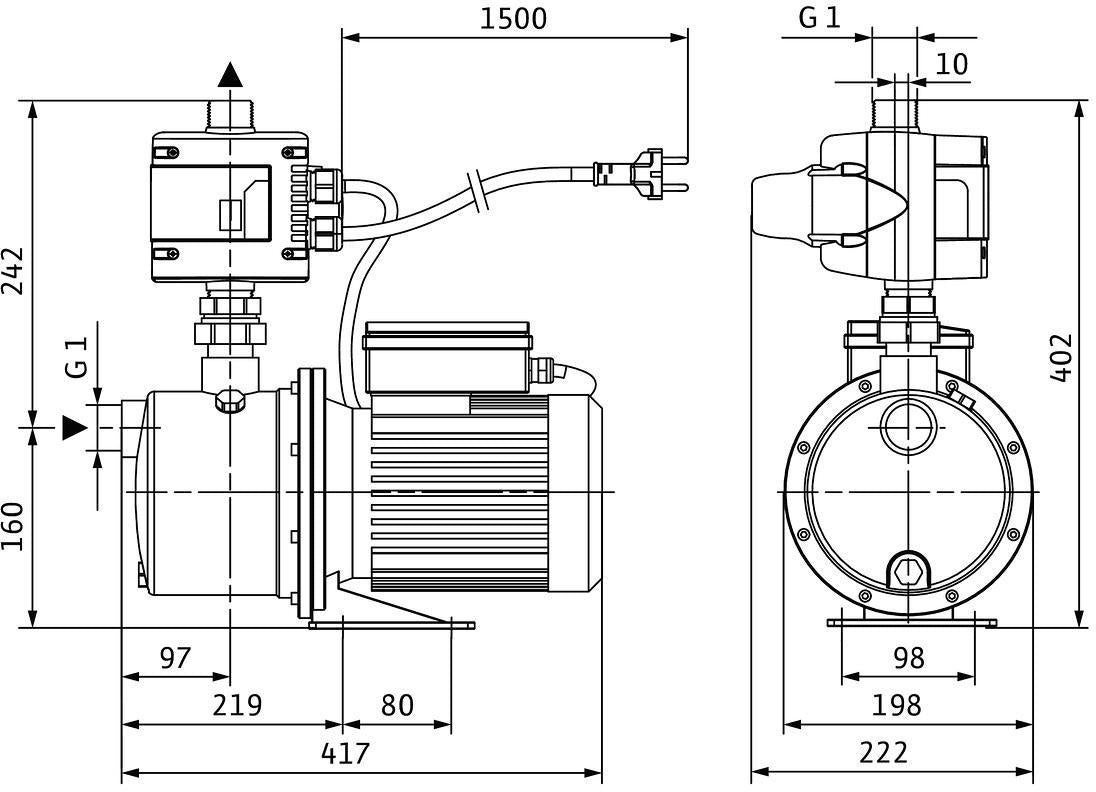 Wilo Hochdruck-Kreiselpumpe Jet FWJ 202 – selbstansaugend, 550 W, Edelstahl