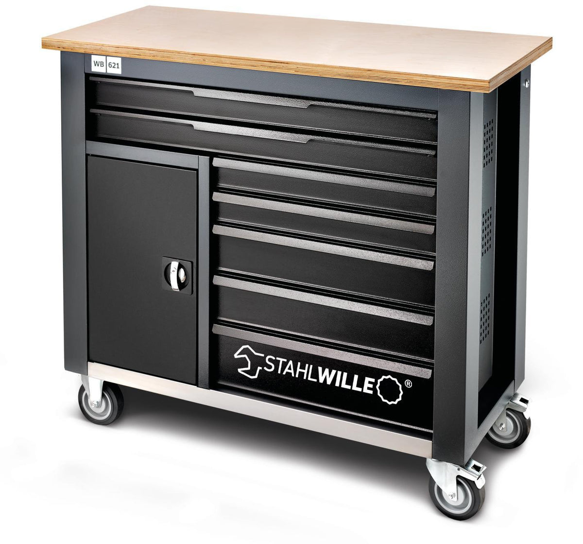 STAHLWILLE Rollwerkbank WB 621 – 7+1 Schubladen, 750 kg Tragfähigkeit, B1150 x T500 x H1045 mm