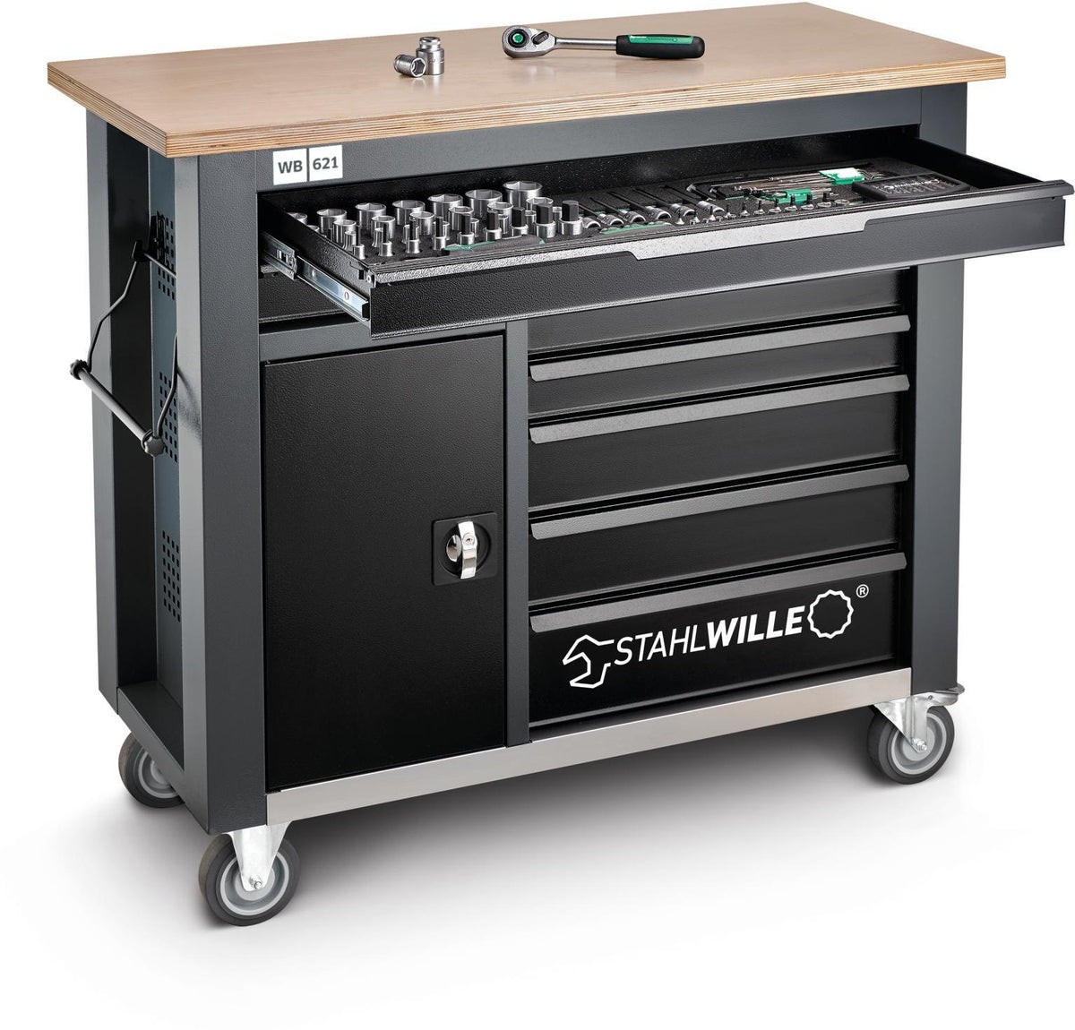 STAHLWILLE Rollwerkbank WB 621 – 7+1 Schubladen, 750 kg Tragfähigkeit, B1150 x T500 x H1045 mm
