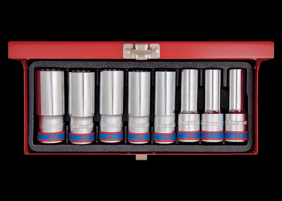 KING TONY Profi-Werkzeuge - 1/2" Steckschlüssel-Set, lang, metrisch - 8 tlg. 4208MR