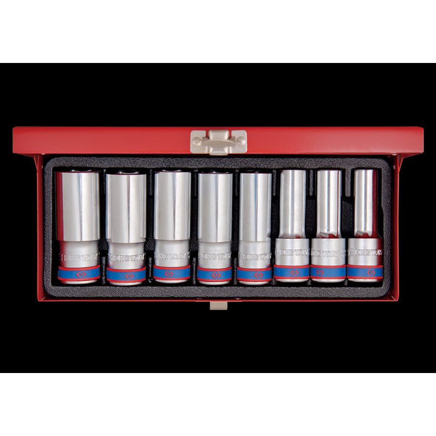 KING TONY Profi-Werkzeuge - 1/2" Steckschlüssel-Set, lang, metrisch - 8 tlg. 4308MR