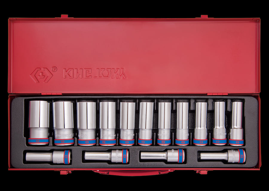 KING TONY Profi-Werkzeuge - 1/2" Steckschlüssel-Set, lang, metrisch - 15 tlg. 4215MR