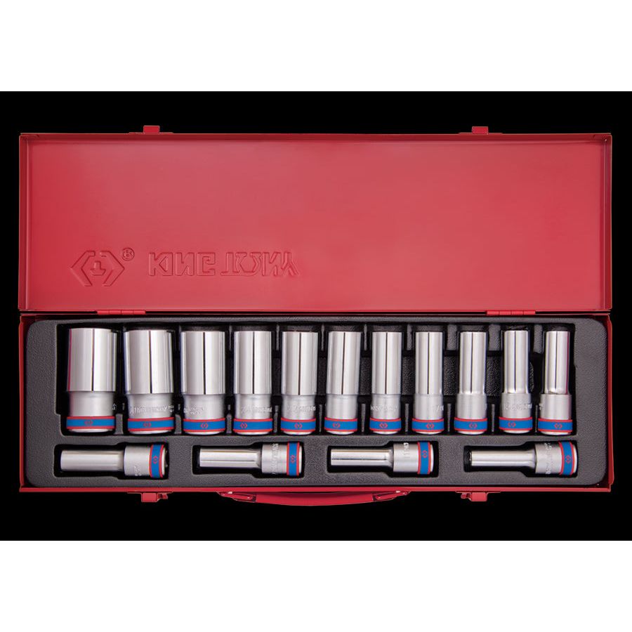 KING TONY Profi-Werkzeuge - 1/2" Steckschlüssel-Set, lang, metrisch - 15 tlg. 4315MR