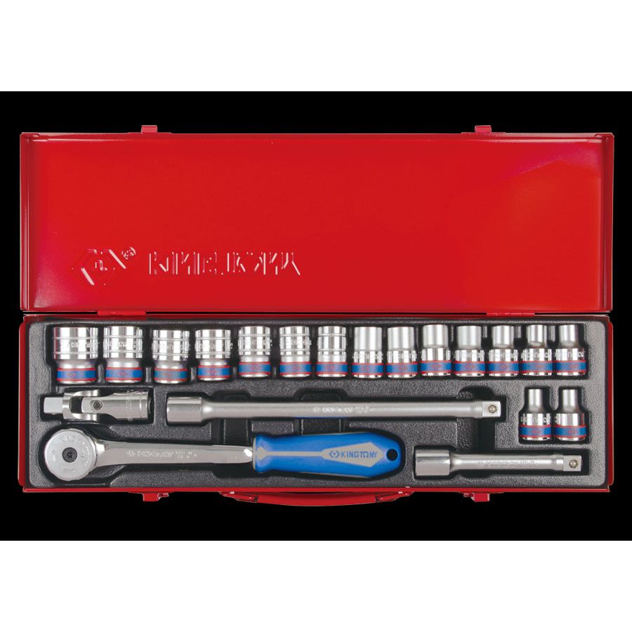 KING TONY Profi-Werkzeuge - 1/2" Schlüssel-Set, metrisch, mit Zubehör - 20 tlg. 4220MR