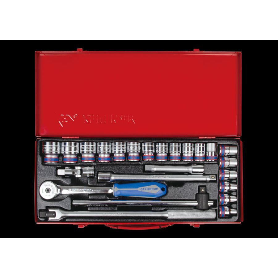 KING TONY Profi-Werkzeuge - 1/2" Steckschlüssel-Set, metrisch, mit Zubehör - 24 tlg. 4526MR04