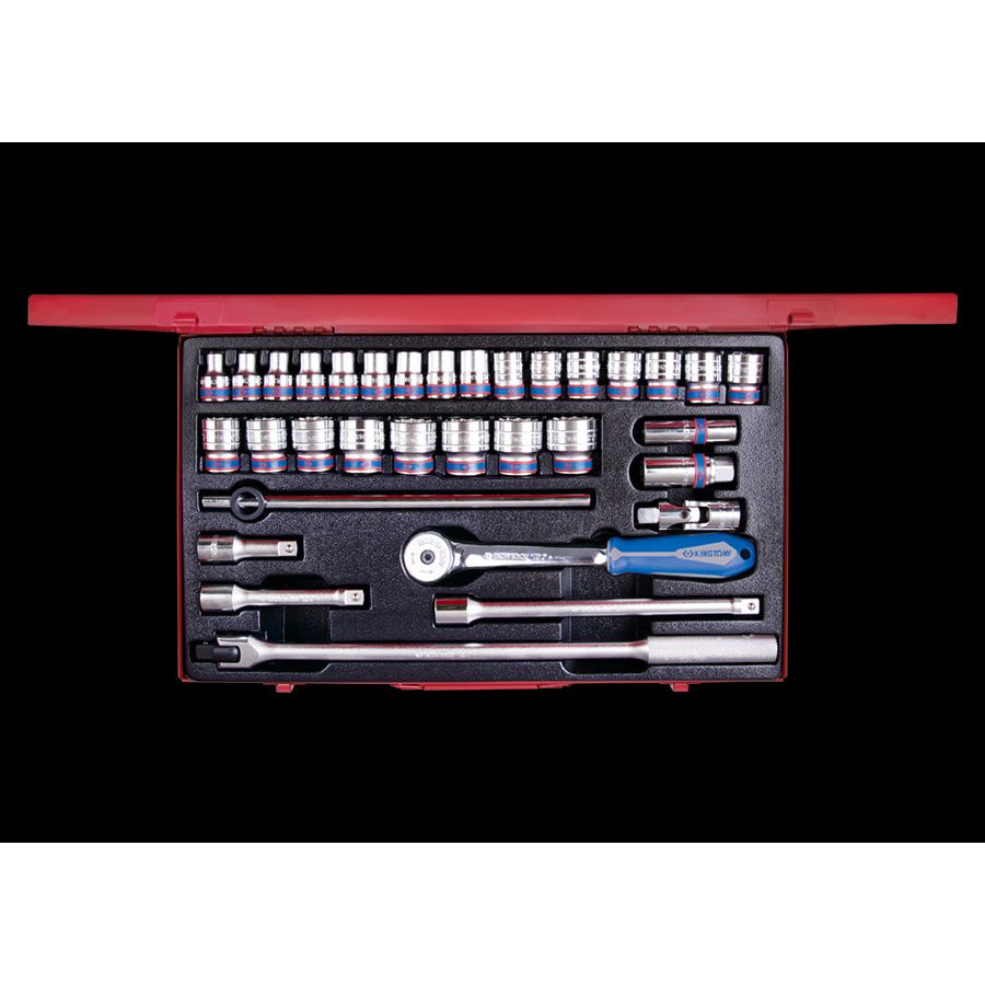 KING TONY Profi-Werkzeuge - 1/2" Steckschlüssel-Set, metrisch, mit Zubehör - 33 tlg. 4034MR03
