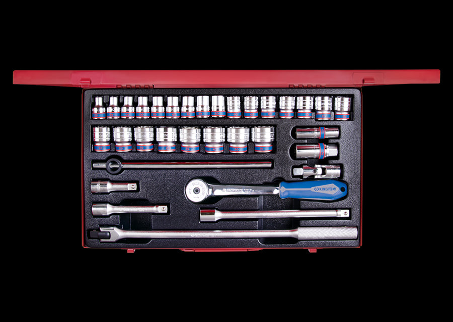 KING TONY Profi-Werkzeuge - 1/2" Steckschlüssel-Set, metrisch, mit Zubehör - 33 tlg. 4034MR03