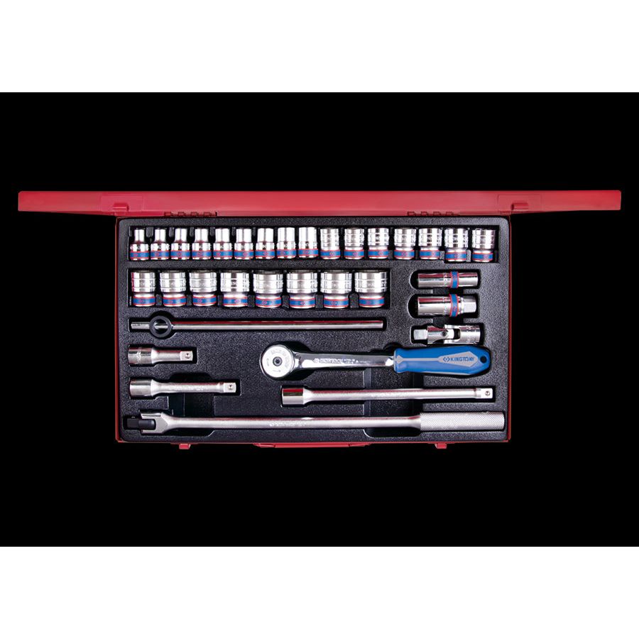 KING TONY Profi-Werkzeuge - 1/2" Steckschlüssel-Set, metrisch, mit Zubehör - 33 tlg. 4534MR03