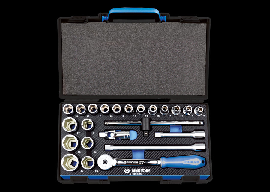 KING TONY Profi-Werkzeuge - 1/2" KUBOTA 6-Kant Steckschlüssel-Set, mit Zubehör - 23 tlg. 4523MRE