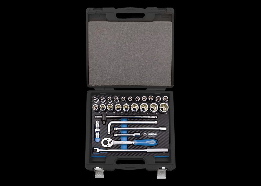 KING TONY Profi-Werkzeuge - 1/2" 6-Kant Steckschlüssel-Set, EVAWAVE, mit Zubehör - 27 tlg. 4527MRE02