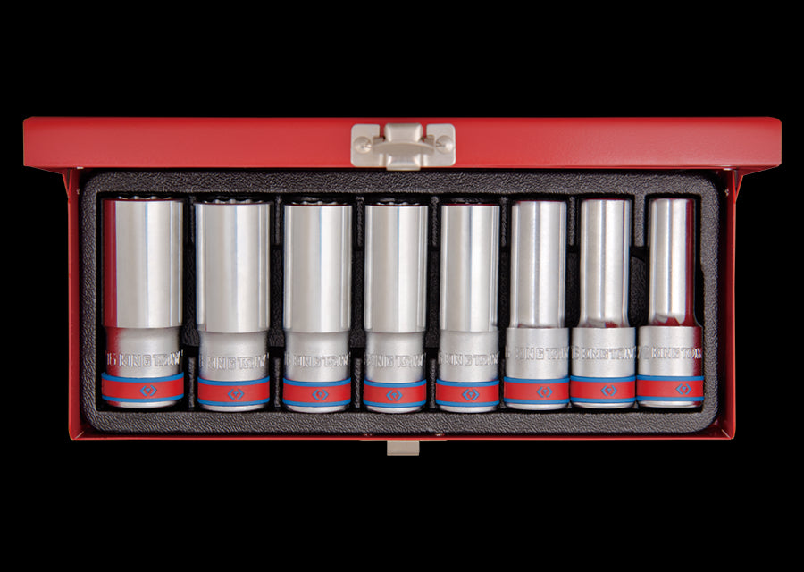 KING TONY Profi-Werkzeuge - 1/2" Steckschlüssel-Set, lang, Zoll - 8 tlg. 4208SR