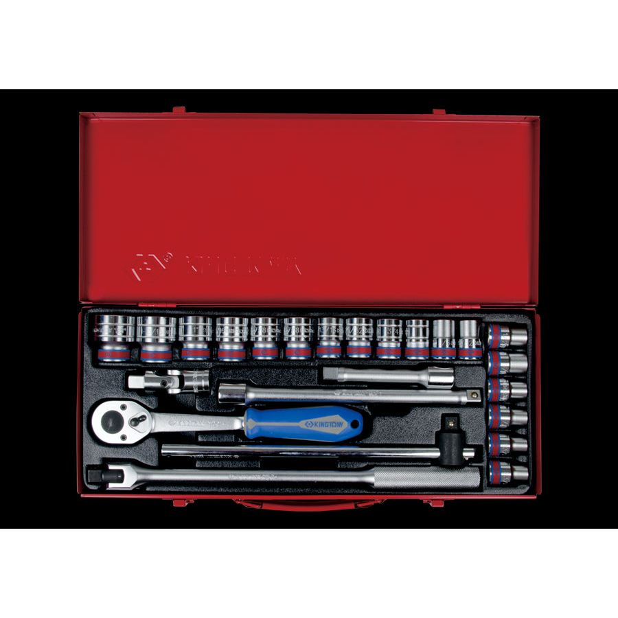 KING TONY Profi-Werkzeuge - 1/2" Steckschlüssel-Set, Zoll, mit Zubehör - 24 tlg. 4026SR03