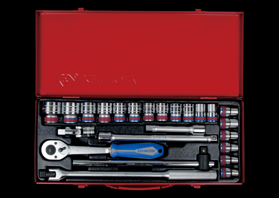 KING TONY Profi-Werkzeuge - 1/2" Steckschlüssel-Set, Zoll, mit Zubehör - 24 tlg. 4026SR03