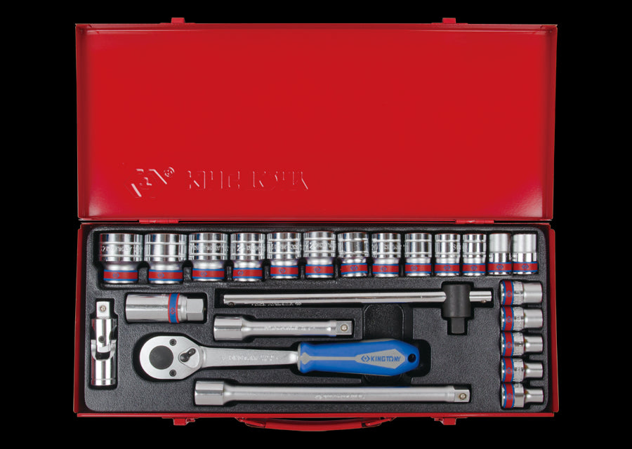 KING TONY Profi-Werkzeuge - 1/2" Steckschlüssel-Set, Zoll, mit Zubehör - 24 tlg. 4528SR